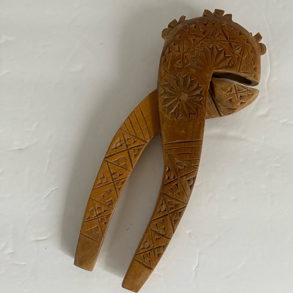 Hand Carved Norwegian Nutcracker: Antique Wooden Kitchen Decor